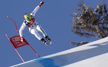 KITZBUEHEL, AUSTRIA - JANUARY 26: (FRANCE OUT) Dominik Paris of Italy takes 1st place during the Audi FIS Alpine Ski World Cup Men's Downhill on January 26, 2013 in Kitzbuehel, Austria. (Photo by Alexis Boichard/Agence Zoom/Getty Images)