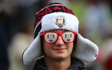 CHASKA, MN - SEPTEMBER 27:  A fan with Ryder Cup sunglasses looks on during the 2016 Ryder Cup Celebrity Matches at Hazeltine National Golf Club on September 27, 2016 in Chaska, Minnesota.  (Photo by Sam Greenwood/Getty Images)