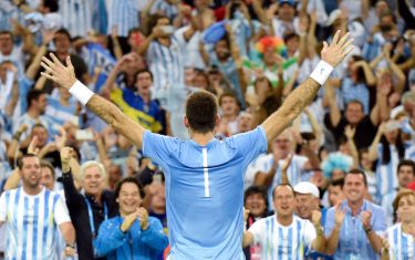 TOPSHOT - Argentina's Juan Martin del Potro celebrates with supporters after winning the Davis Cup World Group final singles match between Croatia and Argentina on November 27, 2016 at the Arena hall in Zagreb.  / AFP / -        (Photo credit should read -/AFP/Getty Images)