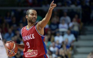 France's Tony Parker gestures during a friendly basketball match between France and Germany at the Rhenus hall in Strasbourg, eastern France,  on August 28, 2015, ahead of the FIBA European championship EuroBasket 2015.  AFP PHOTO / PATRICK HERTZOG        (Photo credit should read PATRICK HERTZOG/AFP/Getty Images)