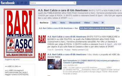Fan club Bari chiude su Facebook, troppi messaggi politici