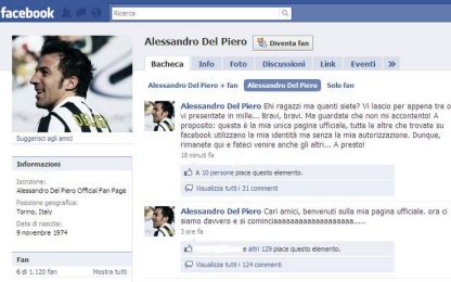 Del Piero fa gol su Facebook, inaugurata la fan page