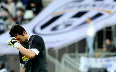 Juventus Gianluigi Buffon reacts after Parma's third goal during the Serie A soccer match between Juventus and Parma at the Olympic Stadium in Turin, Italy, Sunday, May 9, 2010. Juventus lost 3 - 2. (AP Photo/Massimo Pinca)