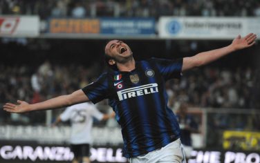 Italian forward of Inter Milan, Giampaolo Pazzini, jubilates after scoring the goal against Cesena during their Italian Serie A soccer match at Dino Manuzzi stadium in Cesena, Italy on 30 April 2011.
ANSA/BOVE-VENTURINI