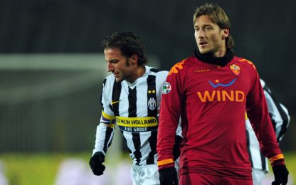 Roma-Juve 3G in 3D: Totti-Del Piero tre generazioni di sfide