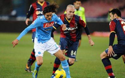 Cavani risponde ad Acquafresca. Napoli-Bologna finisce 1-1