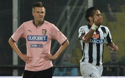 Udinese, le mani sull'Europa. Palermo choc: è quasi B. I GOL