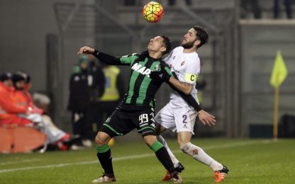 Floccari risponde a Borja Valero, Sassuolo-Fiorentina 1-1