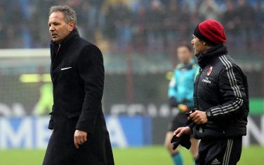Ac Milan's head coach Sinisa Mihajlovic reacts against Ac Milan's forward Mario Balotelli (unseen) at the end of  the Italian serie A soccer match between AC Milan and Genoa  at Giuseppe Meazza stadium in Milan, 14 February  2016. 
ANSA / MATTEO BAZZI