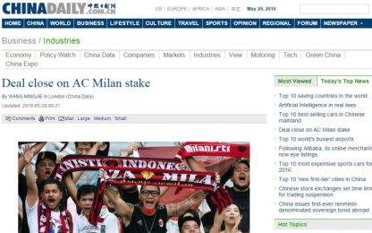 Milan, China Daily: accordo vicino con Berlusconi