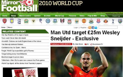 Il Manchester United tenta l'Inter: 30 milioni per Sneijder