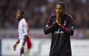epa02362388 Brazilian Robinho (R) of AC Milan reacts dissapointed after he missed a chance against Ajax during their Group G Champions League soccer match at the Amsterdam Arena in Amsterdam, Netherlands, 28 September 2010.  EPA/Robin van Lonkhuijsen