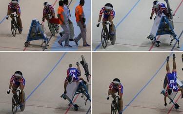 Ostacolo in pista: volo della ciclista, femore fratturato