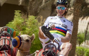 Slovak Peter Sagan, of Tinkoff Saxo, prior to the start of  "the Adnoc Stage", the first stage of Abu Dhabi tour cycling race, over 174 km from Qasr Al Sarab to Madinat Zayed, UAE, 8 October 2015. ANSA/ CLAUDIO PERI