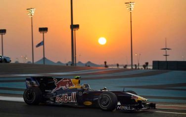 Red Bull driver Sebastian Vettel of Germany steers his car during the Abu Dhabi Formula One Grand Prix at the Yas Marina racetrack in Abu Dhabi, United Arab Emirates, Sunday, Nov. 1, 2009. (AP Photo/Gero Breloer)