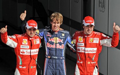 F1, Vettel in pole davanti alle Ferrari di Massa e Alonso