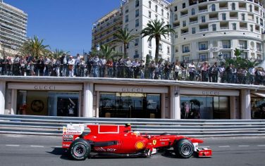 Ferrari driver Fernando Alonso of Spain steers his car during the first free practice ahead of the Monaco Formula One Grand Prix at the Monaco racetrack, in Monaco, Thursday, May 13, 2010. The Formula Monaco Formula One Grand Prix will take place here on Sunday, May 16. (AP Photo/Luca Bruno)