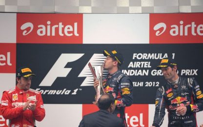 Vettel vince anche in India. Alonso tiene aperto il Mondiale