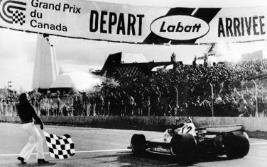 Canadian Ferrari driver Gilles Villeneuve wins the first-ever Canadian Formula One Grand Prix, on October 08, 1978, held on the circuit of Ile-Notre-Dame in Montreal.  South African driver Jody Scheckter (Wolf-Ford) finished second and Argentinian driver Carlos Reutemann (Ferrari), third.  AFP / UPI PHOTO        (Photo credit should read -/AFP/Getty Images)