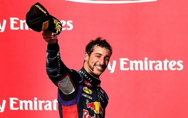 AUSTIN, TX - NOVEMBER 02:  Daniel Ricciardo of Australia and Infiniti Red Bull Racing celebrates on the podium after the United States Formula One Grand Prix at Circuit of The Americas on November 2, 2014 in Austin, United States.  (Photo by Mark Thompson/Getty Images)