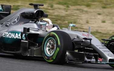 Mercedes AMG Petronas F1 Team's British driver Lewis Hamilton drives at the Circuit de Catalunya on February 22, 2016 in Montmelo on the outskirts of Barcelona on the first test day of the Formula One Grand Prix season. / AFP / JOSE JORDAN        (Photo credit should read JOSE JORDAN/AFP/Getty Images)