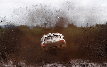 DEAN FUNES, ARGENTINA - JANUARY 04:  Mikko Hirvonen of Finland and Michel Périn of France in the MINI ALL4 RACING for AXION X-RAID TEAM compete between Villa Carlos Paz and Termas de Rio Hondo in the 2016 Dakar Rally on January 4, 2016 near Dean Funes, Argentina.  (Photo by Dean Mouhtaropoulos/Getty Images)