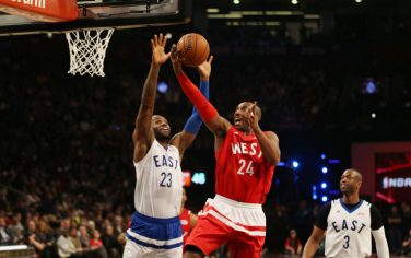 TORONTO, CANADA - FEBRUARY 14: Kobe Bryant #24 of the Western Conference shoots the ball against LeBron James #23 of the Eastern Conference  during the 2016 NBA All-Star Game on February 14, 2016 at the Air Canada Centre in Toronto, Ontario, Canada.  NOTE TO USER: User expressly acknowledges and agrees that, by downloading and or using this Photograph, user is consenting to the terms and conditions of the Getty Images License Agreement.  Mandatory Copyright Notice: Copyright 2016 NBAE  (Photo by Dave Sandford/NBAE via Getty Images)