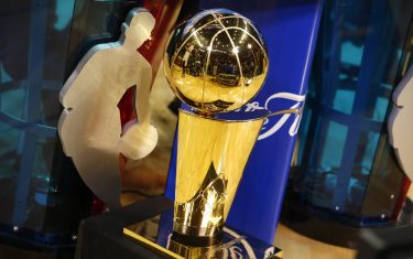 CLEVELAND, OH - JUNE 9:  The Larry O'Brien NBA Championship Trophy after Game Three of the 2015 NBA Finals between the Golden State Warriors and the Cleveland Cavaliers on June 9, 2015 at Quicken Loans Arena in Cleveland, Ohio. NOTE TO USER: User expressly acknowledges and agrees that, by downloading and/or using this photograph, user is consenting to the terms and conditions of the Getty Images License Agreement. Mandatory Copyright Notice: Copyright 2015 NBAE (Photo by Gregory Shamus/NBAE via Getty Images)