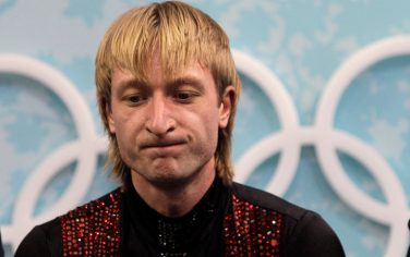 Russia's Evgeni Plushenko is see as he waits for his scores following his free program during the men's figure skating competition at the Vancouver 2010 Olympics in Vancouver, British Columbia, Thursday, Feb. 18, 2010. (AP Photo/David J. Phillip)