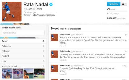 Rafa Nadal rinuncia all'Us Open. L'annuncio su Twitter