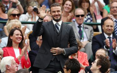 LONDON, ENGLAND - JULY 02:  David Beckham is announced to the crowed in centre court on day six of the Wimbledon Lawn Tennis Championships at the All England Lawn Tennis and Croquet Club on July 2, 2016 in London, England.  (Photo by Julian Finney/Getty Images)