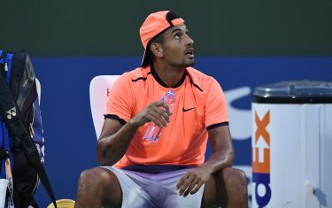 Nick Kyrgios of Australia complains to the referee during his men's singles match  against Mischa Zverev of Germany at the Shanghai Masters tennis tournament in Shanghai on October 12, 2016. / AFP / JOHANNES EISELE        (Photo credit should read JOHANNES EISELE/AFP/Getty Images)