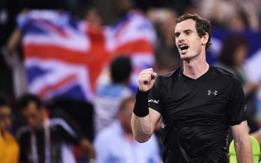 Andy Murray of Great Britain celebrates after winning against  Gilles Simon of France in their men's singles semi-finals match at the Shanghai Masters tennis tournament in Shanghai on October 15, 2016. / AFP / JOHANNES EISELE        (Photo credit should read JOHANNES EISELE/AFP/Getty Images)