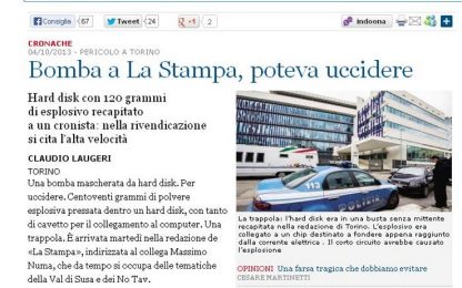 Torino, pacco bomba a giornalista de La Stampa