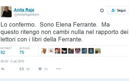 Su Twitter account a nome Anita Raja: "Sono Elena Ferrante". Ma è fake