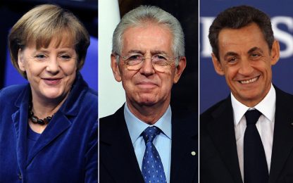 Crisi, l’euro trema. Vertice tra la Merkel, Monti e Sarkozy
