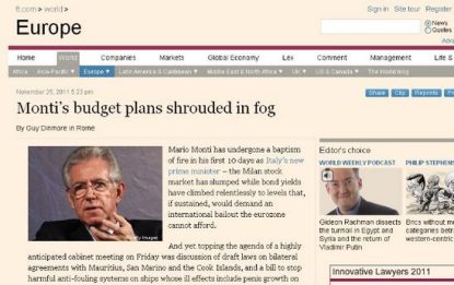 Il Financial Times critica Monti. Fini: "Misure a breve"