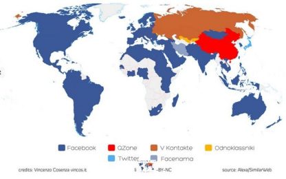 La mappa dei social network: Facebook non sfonda a Est