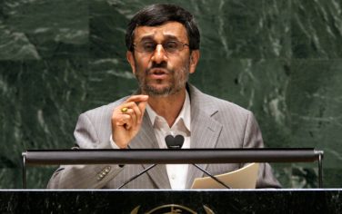 Iran President Mahmoud Ahmadinejad addresses the Nuclear Nonproliferation Treaty (NPT) conference at United Nations Headquarters, Monday, May 3, 2010. (AP Photo/Richard Drew)