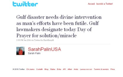 Marea Nera, Sarah Palin propone l'intervento divino