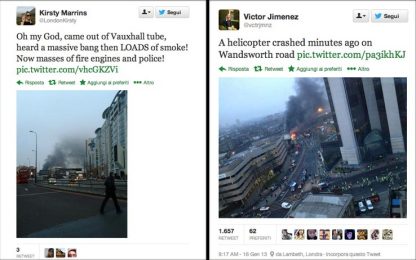 Londra, precipita elicottero: foto, video e tweet dalla Rete