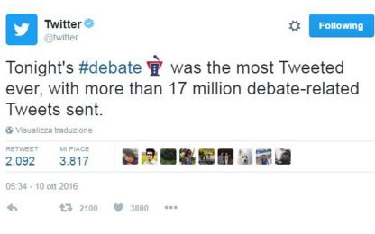 Clinton-Trump: il secondo dibattito è il più twittato della Storia