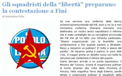 Generazione Italia: "Pronti squadristi contro Fini"