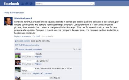 Berlusconi su Facebook parla del Milan. E viene criticato