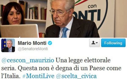 Monti su Twitter: "Primo atto? Una legge elettorale seria"
