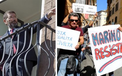 Roma, Marino ha formalizzato le dimissioni. I suoi sostenitori davanti alla sede del Pd