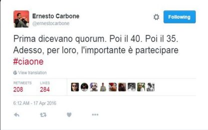 Referendum trivelle, su Twitter polemica sul #ciaone del Pd Carbone