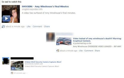 Facebook, attenti ai video-trappola su Amy Winehouse e Oslo