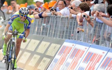 20090521 - RIOMAGGIORE - LA SPEZIA - SPO - GIRO: 12/A TAPPA; MENCHOV VINCE LA CRONOMETRO. Franco Pellizzotti del team Liquigas, nella foto di oggi 21 maggio, quinto classificato nella 12^  tappa del Giro d'Italia Centoanni di ciclismo, la cronometro individuale di 60,6 km, Sestri Levante-Riomaggiore.
ANSA/MAURIZIO BRAMBATTI/BT 