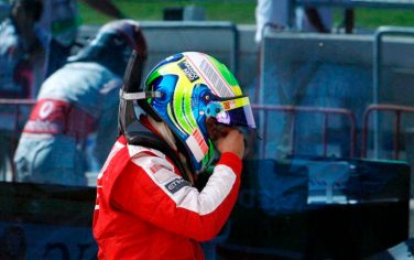 Ferrari Formula One driver Felipe Massa of Brazil reacts after completing the Turkish Formula One Grand Prix, at the Istanbul Park racetrack, in Istanbul, Turkey,  Sunday, June 7 2009. Massa finished in sixth place. (AP Photo/Luca Bruno)